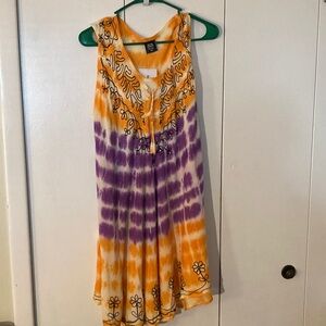 Seven Islands Orange and Purple Tie-Dye Sleeveless Dress size S/M. Flared